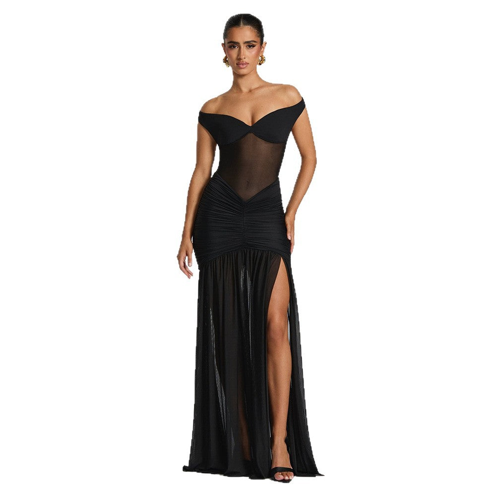 fashion style autumnew arrivalfashiontube topbacklesssexymesh shrink slit hip-hugging dress