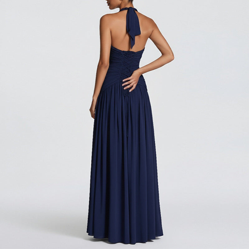 summer new arrivals: european & american cross-border women's fashion - elegant & sexy v-neck ruched slit bodycon dress