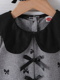 spring/summer new arrival: cross-border girls' preppy bowknot print romper