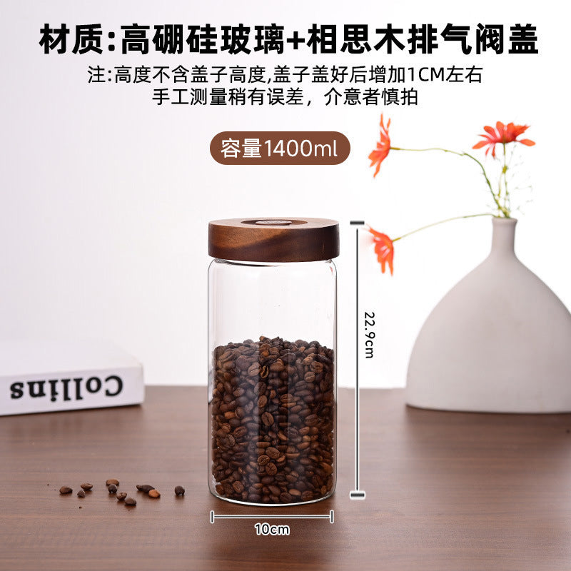 One-way valve glass sealed jar coffee bean storage jar vacuum storage jar tea storage jar food preservation jar