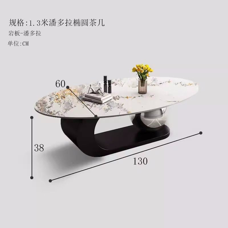 Sintered stone coffee table - italian-inspired light luxury living room set, oval modern design for small spaces, black and white high-end coffee table combination