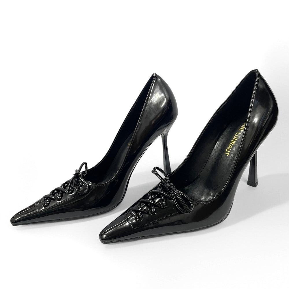 2026 fall/winter new arrival: black cutout strappy bow pointed-toe pumps - luxury, chic, and powerful women's high heels