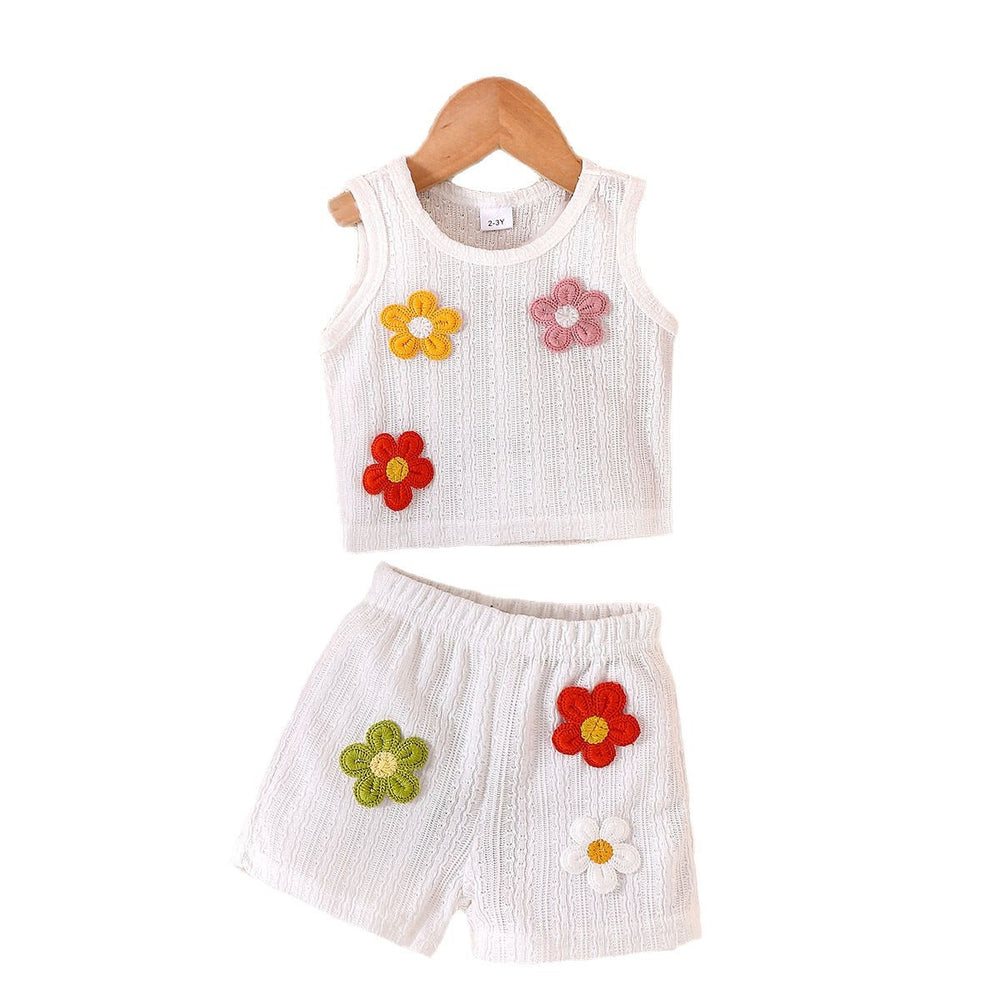 Children's clothing  cross-border girl flower white tops+shortssuitsummer new