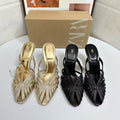 Za retro 2025 summer rhinestone sexy light luxury niche women's shoes outdoor gold high heel sandals