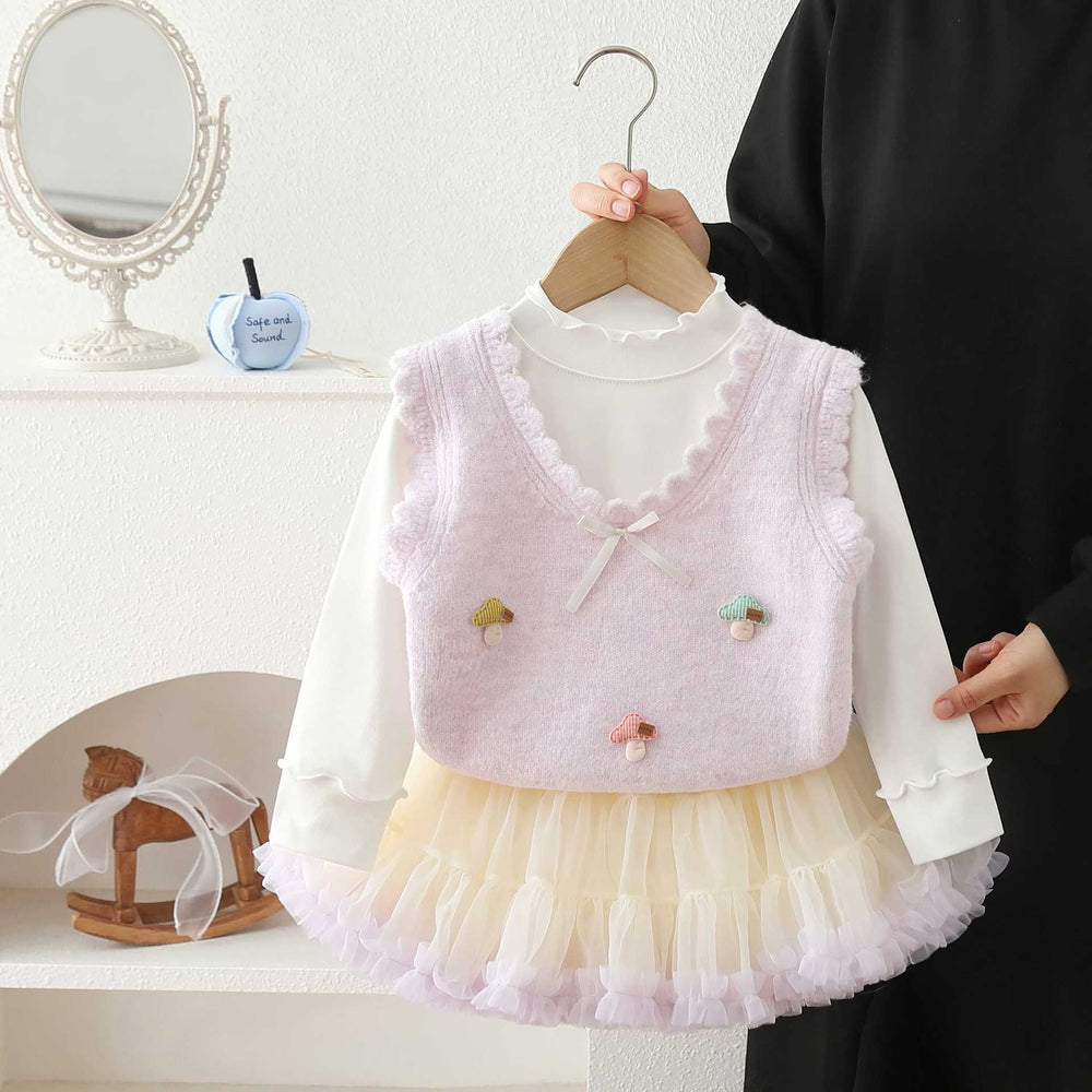 Girls' spring and autumn outfit set : new, stylish, and trendy spring fashion for baby girls and toddlers - tutu skirt three-piece set for little girls