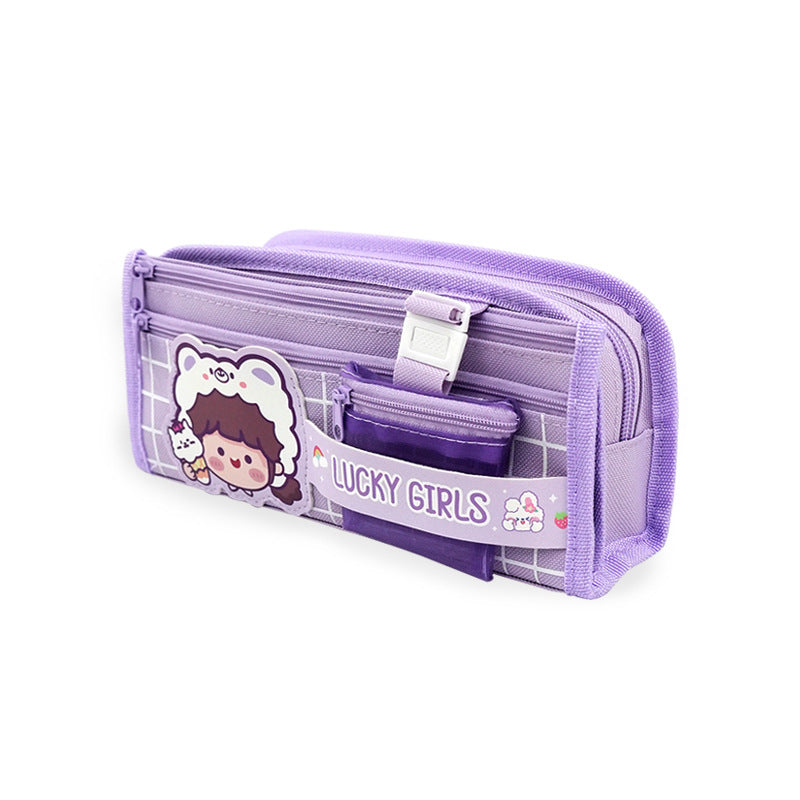 Multifunctional canvas pencil bag ins high value school pencil case multi-layer stationery box  primary school student stationery bag