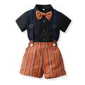 K-stylesummersuit boysfashionable shirt short-sleeved stripes pants suspenders kids summer clothing thin handsome trendy children's clothing