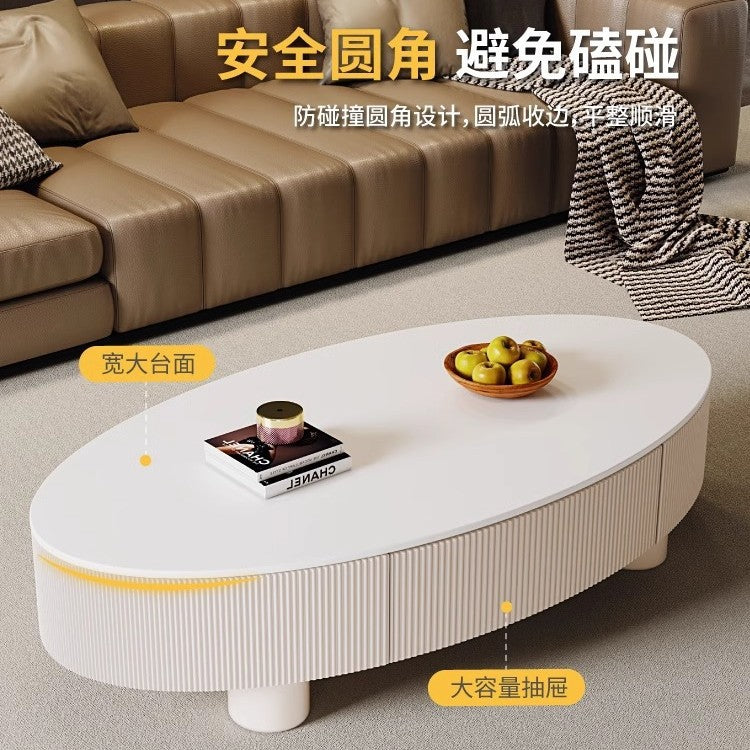 Italian oval coffee table - minimalist luxury living room set with rock slab top, perfect for small spaces