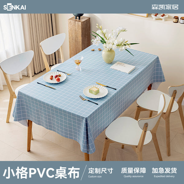 Simple ins wind PVC tablecloth waterproof and oil-proof leave-in coffee table dining table cover rectangular plaid table tablecloth wholesale