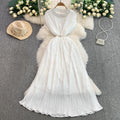European and american light luxury socialite beaded round neck dress - women's summer slimming pleated elegant long gown