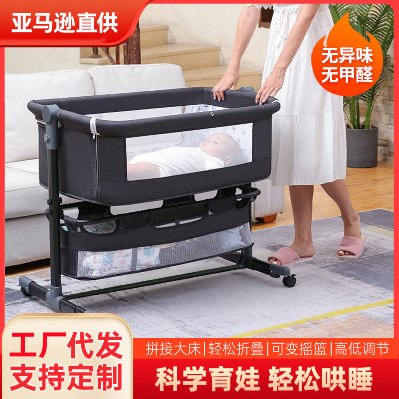 Multifunctional foldable crib, portable newborn bassinet, convertible baby bed, splice-together large bed