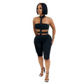 C7728 cross-border   fashion women's sexy off-shoulder beaded halter solid color jumpsuit