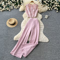 Light mature style classy sense lace vest high waistloose pantstwo-piece set women's summerwork clothingslimming looksuit