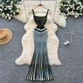 European and american high-end striped knit cami dress - women's summer slimming, figure-flattering, unique, stunning maxi dress