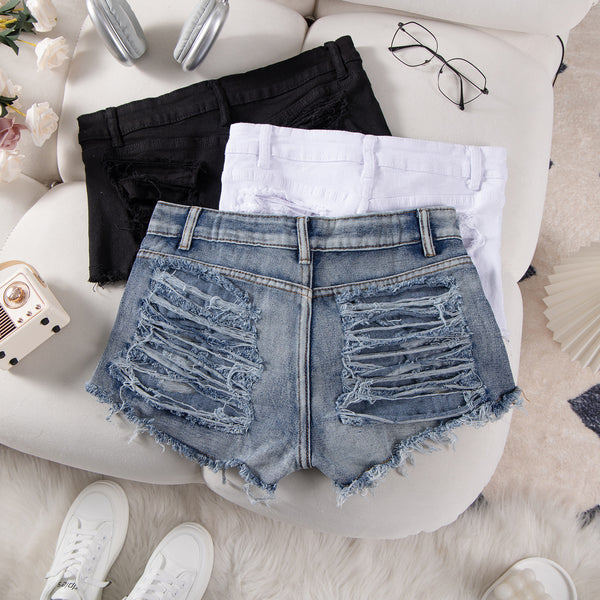 672 #New summer denim shorts hot pants European and American jeans nightclub women's clothing sexy high waist ripped hole