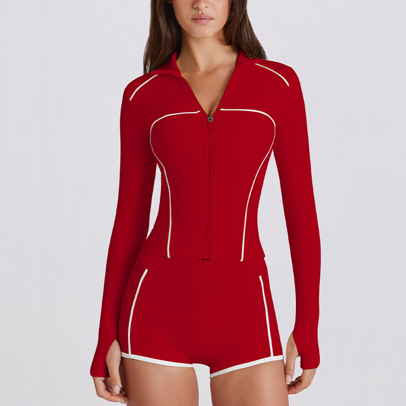 new arrival quick-drying yoga wear long sleeves sports fashion bodybuilding slim fit tops zipper sun protection clothing breathable outwear