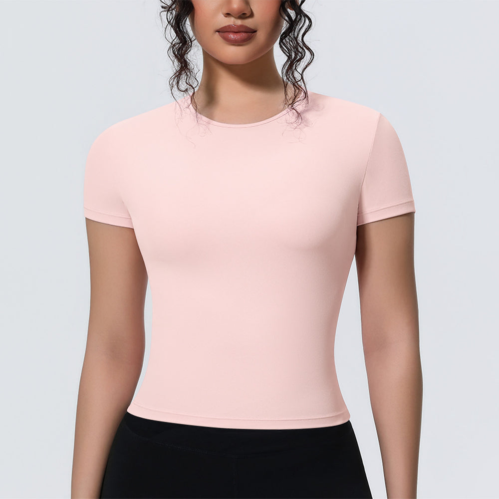 new arrival sports nude waist silm short-sleeved breathable yoga clothes t-shirt running training fitness tops for women