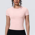 new arrival sports nude waist silm short-sleeved breathable yoga clothes t-shirt running training fitness tops for women