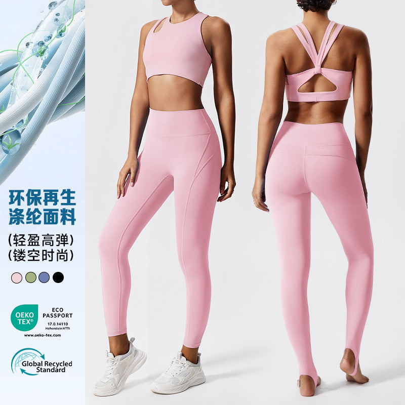 new arrivalcut out yoga clothes suit running outdoor sportswear tight back high waist peach hip fitness clothes