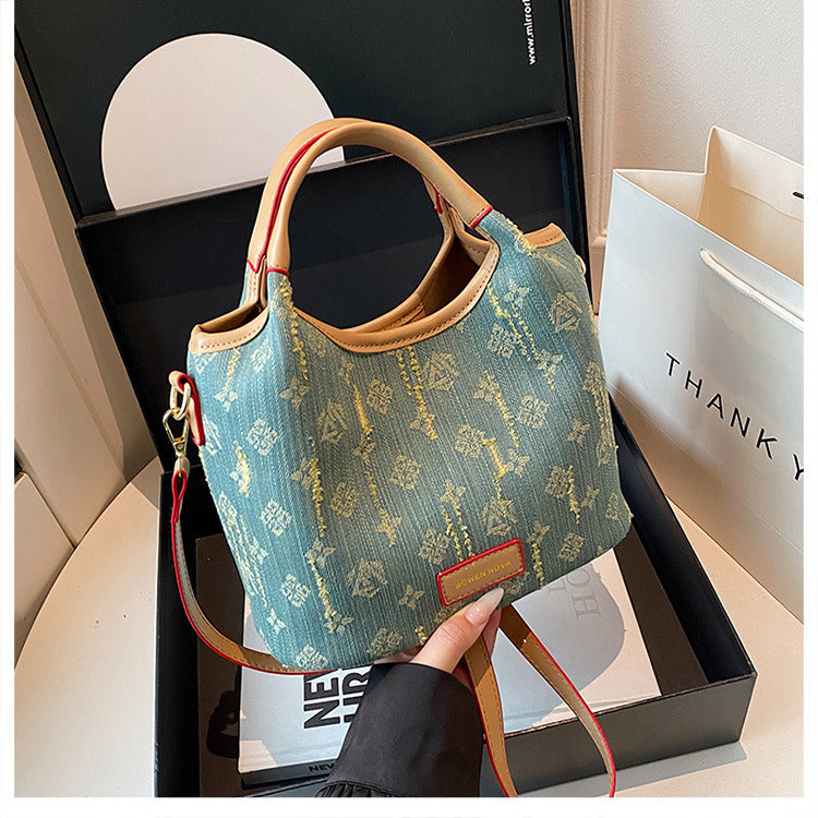 Cross-border denim bag women's large capacity 2025 new summer versatile casual messenger bag shoulder commuter tote bag