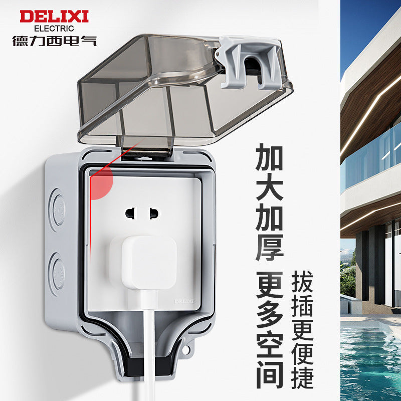 Delixi waterproof box outdoor splash-proof box type 86 surface-mounted outdoor socket protective cover bathroom deepening IP66 grade