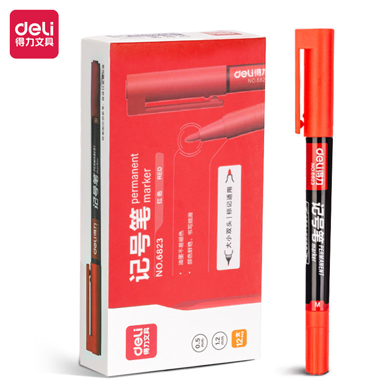 Deli double-ended marker, black oil-based pen, hook pen, art-specific oil-based signature pen, double-ended pen wholesale