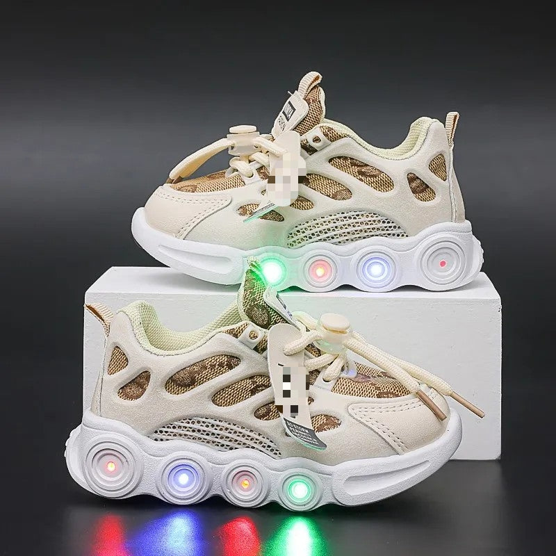 New  boys' and girls' breathable light-up mesh sneakers - trendy illuminated kids' shoes