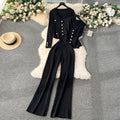 Premium women's spring  outfit set: metallic buckle vest, versatile knit cardigan, and wide-leg pants - a stylish three-piece ensemble