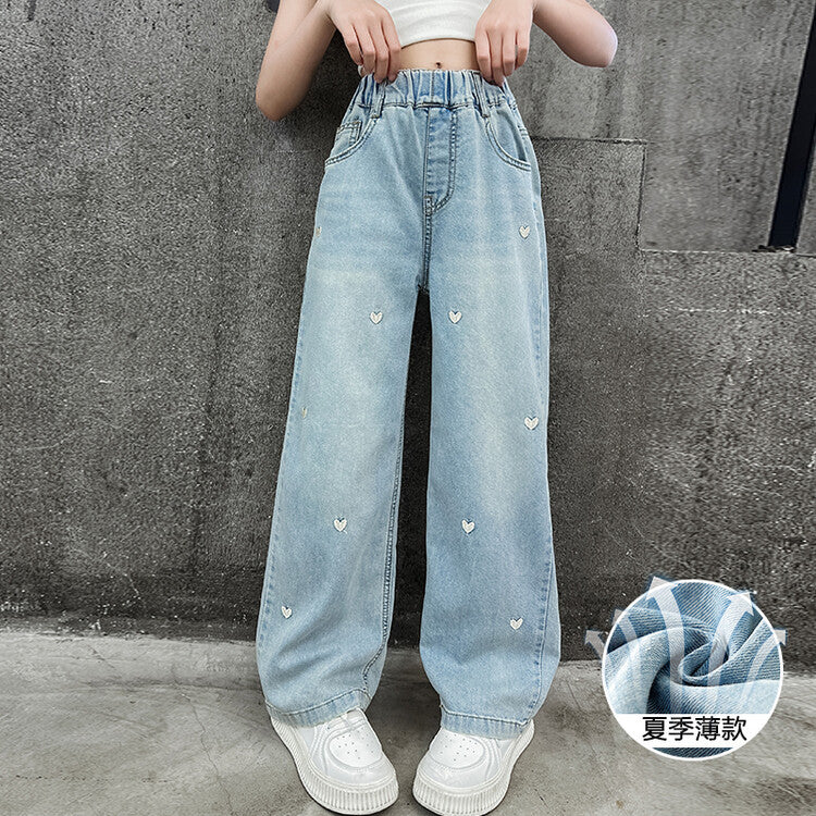 Girls' wide-leg pants - summer lightweight  new collection - tencel loose fit straight leg jeans for girls and big girls