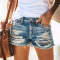 Ready-to-ship  fashion cross-border e-commerce european and american style  summer new high-waisted fringe distressed denim shorts for women