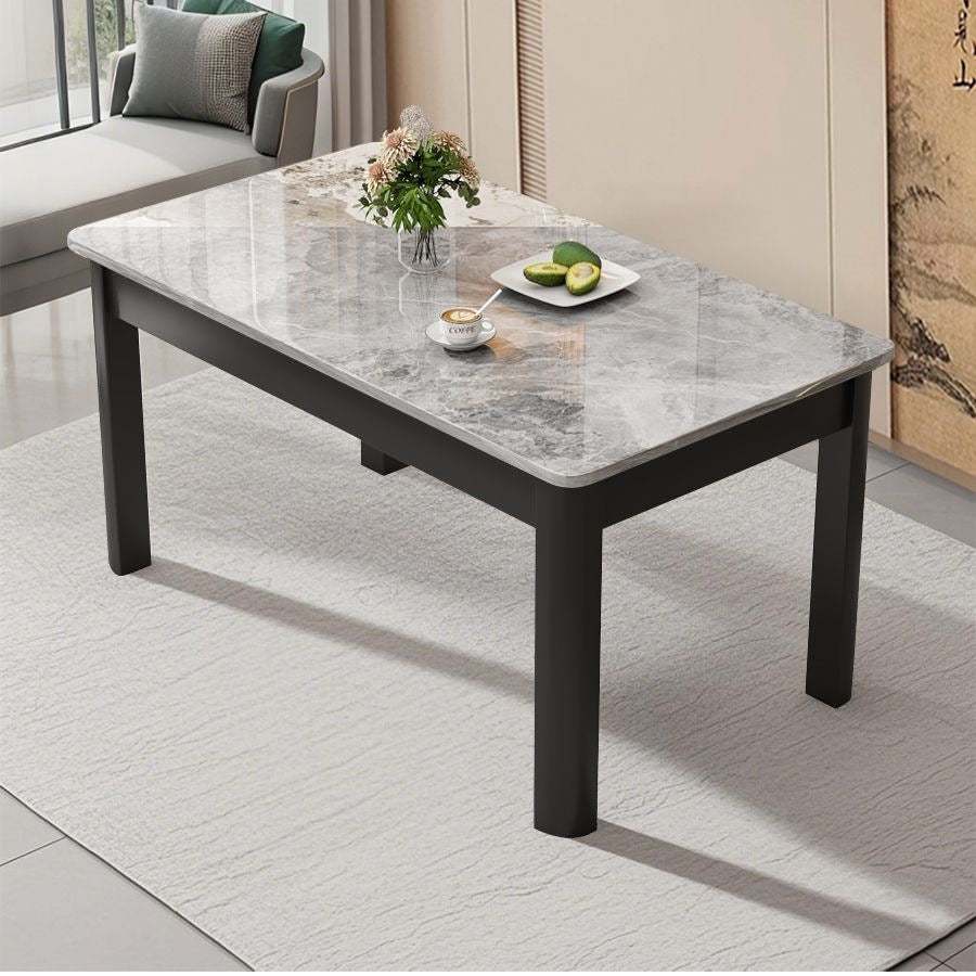 Nordic rock slab dining table and chair set - minimalist modern rectangular faux solid wood home dining table for small spaces