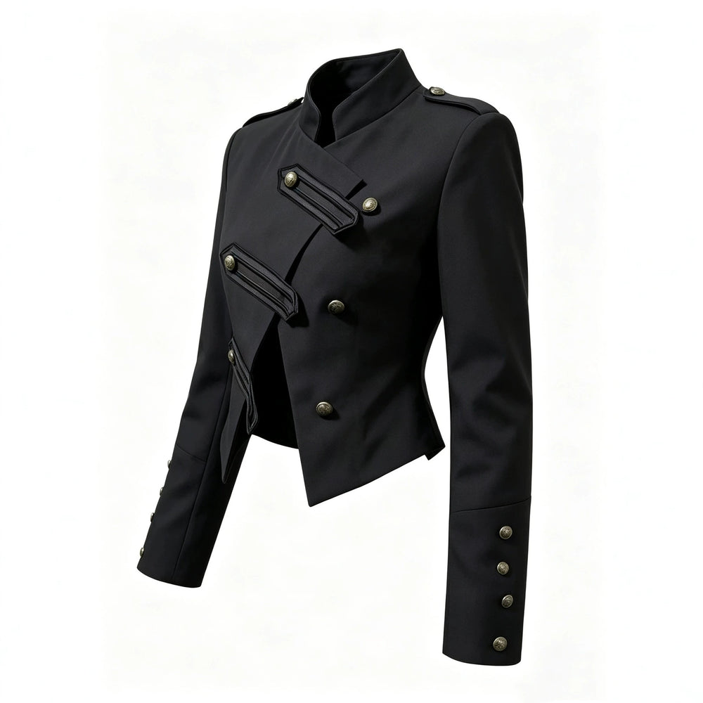 cross-border fashion: european & american autumn retro chic versatile stand collar double-breasted napoleon jacket