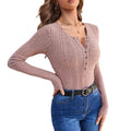 High-stretch long sleeve t-shirt - striped henley top with button detail, autumn/winter elegant casual shirt