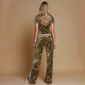 Tk tmeu supply new arrival women's clothing three stripes camouflage american street retrostraight-legcasualtwo-piece set
