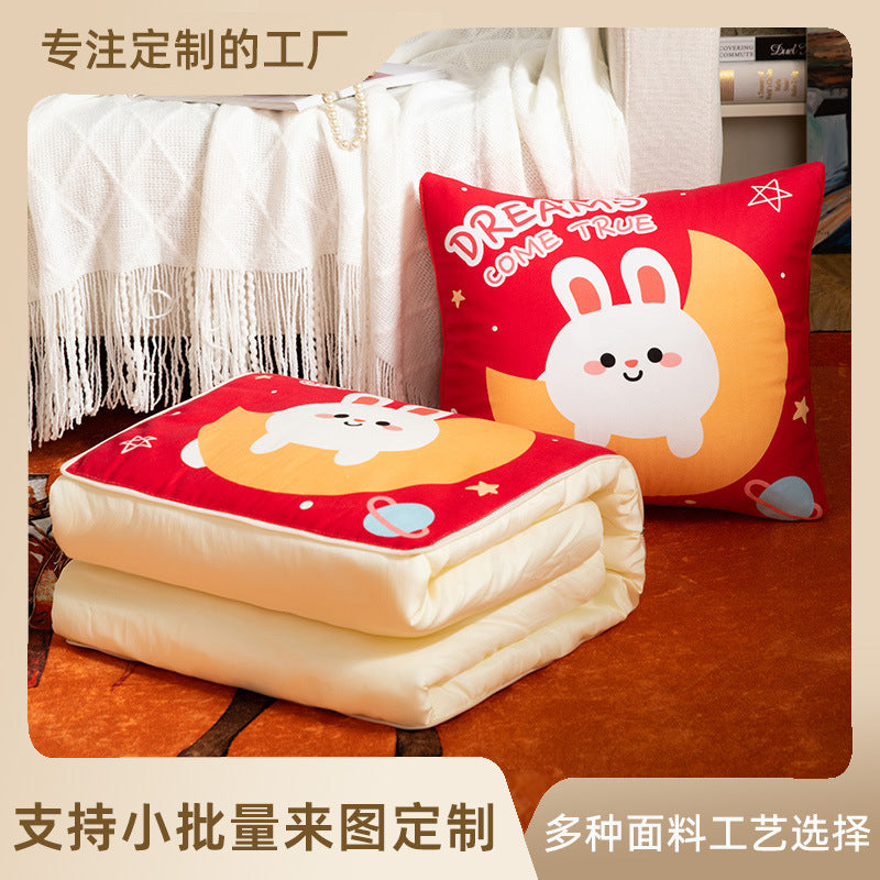 Custom logo throw pillow blanket - multifunctional sofa pillow blanket, dual-use office gift, home & car air conditioning blanket