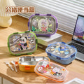 304 stainless steel divided lunch box, cartoon bento box, microwaveable, for office workers and students, includes utensils