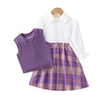 girl skirt suitk-style dark purple knitting vest plaid skirt doll collar shirt preppy style three-piece set