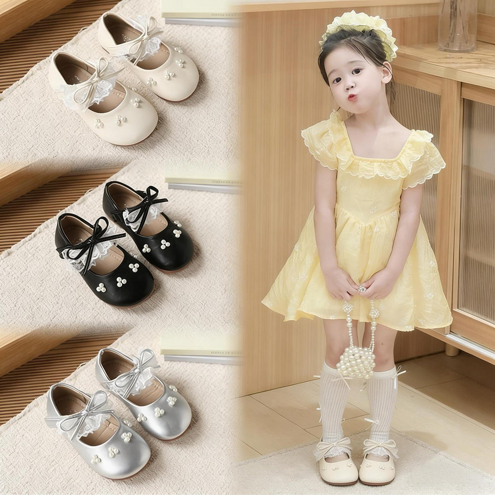 Vancahao  new baby toddler shoes girls mary jane pearl princess shoes fashion soft sole leather shoes flats
