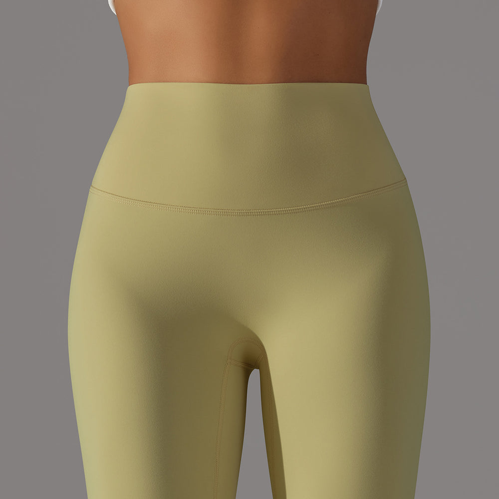 No awkward line double-sided brushed nude breathable yoga nine-point pants high waist hip lift peach tight sports fitness pants