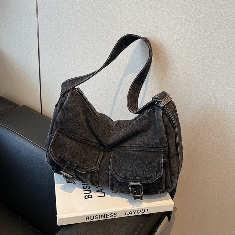 Cross-border denim bag women's 2025 new trendy fashion tote bag shoulder bag large capacity messenger bag