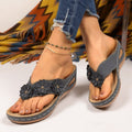 Plus size wedge heel floral flip-flops for women - 2026 summer new fashion open toe slip-on casual sandals