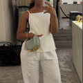 European and american cross-border women's fashion:  summer new collection - stylish white camisole top and wide-leg pants casual set
