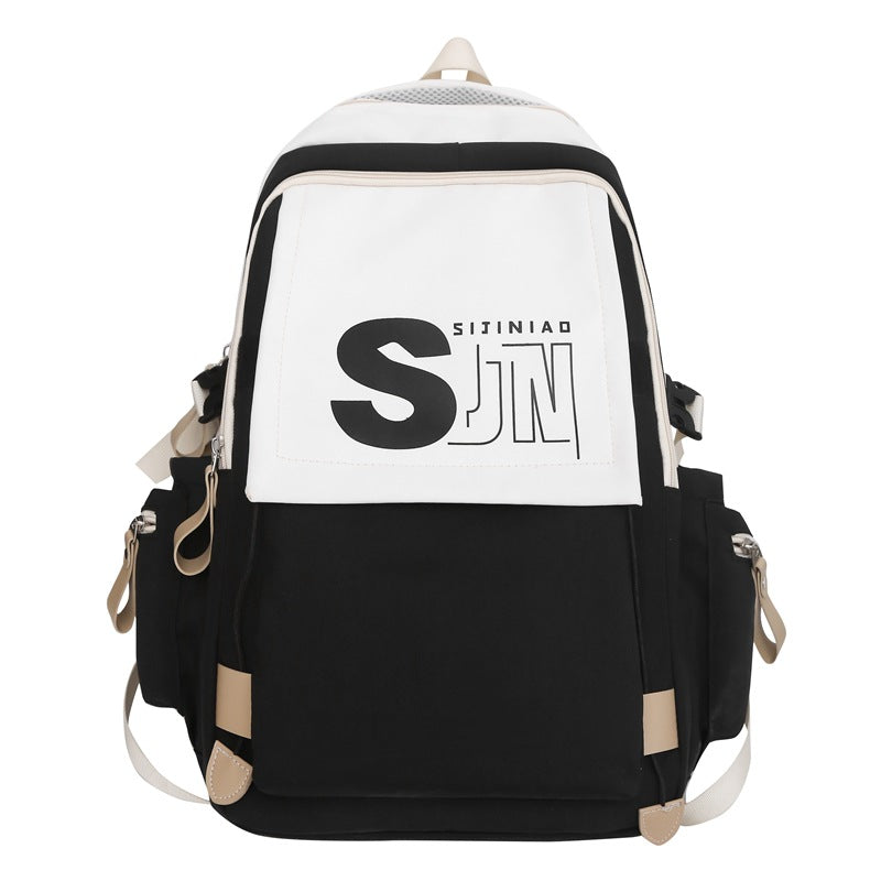 School bag female Japanese tooling style high school student junior high school student contrasting color backpack American retro large-capacity backpack male