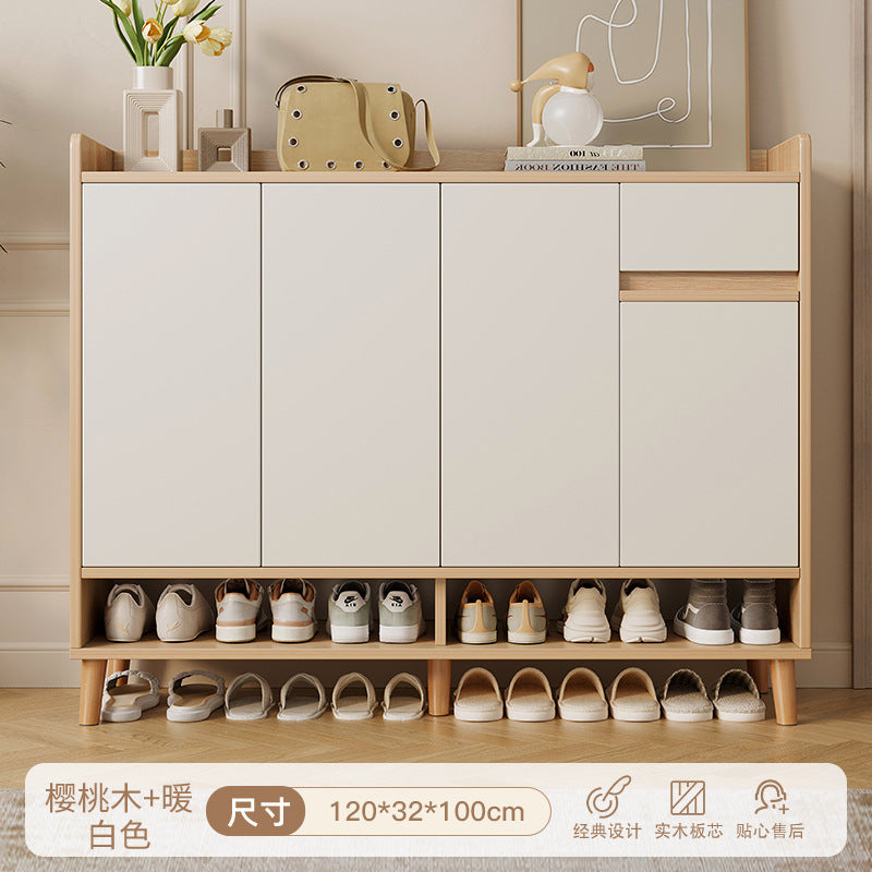 Solid wood shoe cabinet home entrance 2025 new entrance storage cabinet integrated against the wall corridor elevator entrance shoe rack