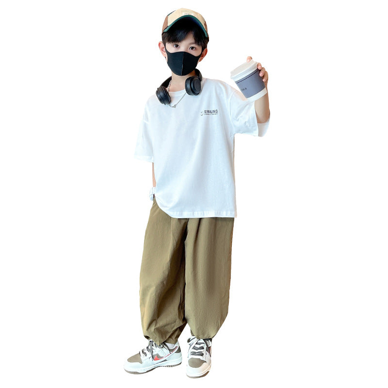 Boys' summer outfit set  new style kids short sleeve mosquito pants casual two-piece set mid-to-large children's clothing boys' clothes