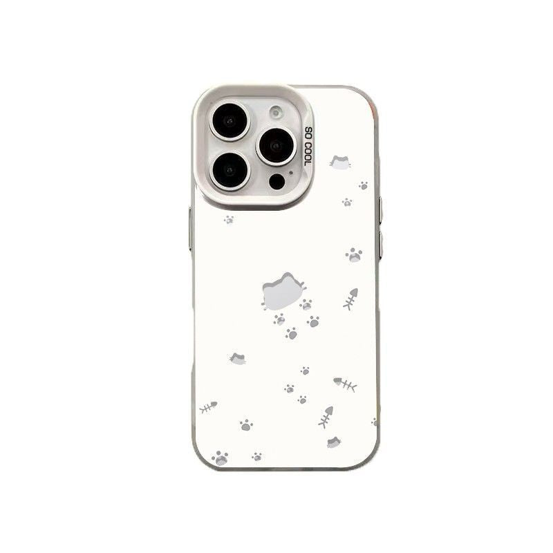Creamy white cat paw print fishbone design case for apple 17 pro - elegant iphone 18 anti-drop protective cover