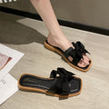Popular square-toe bows slippers for women, summer outing, fashioneasiest for match low-heeled non-slip soft bottom outwear sandals