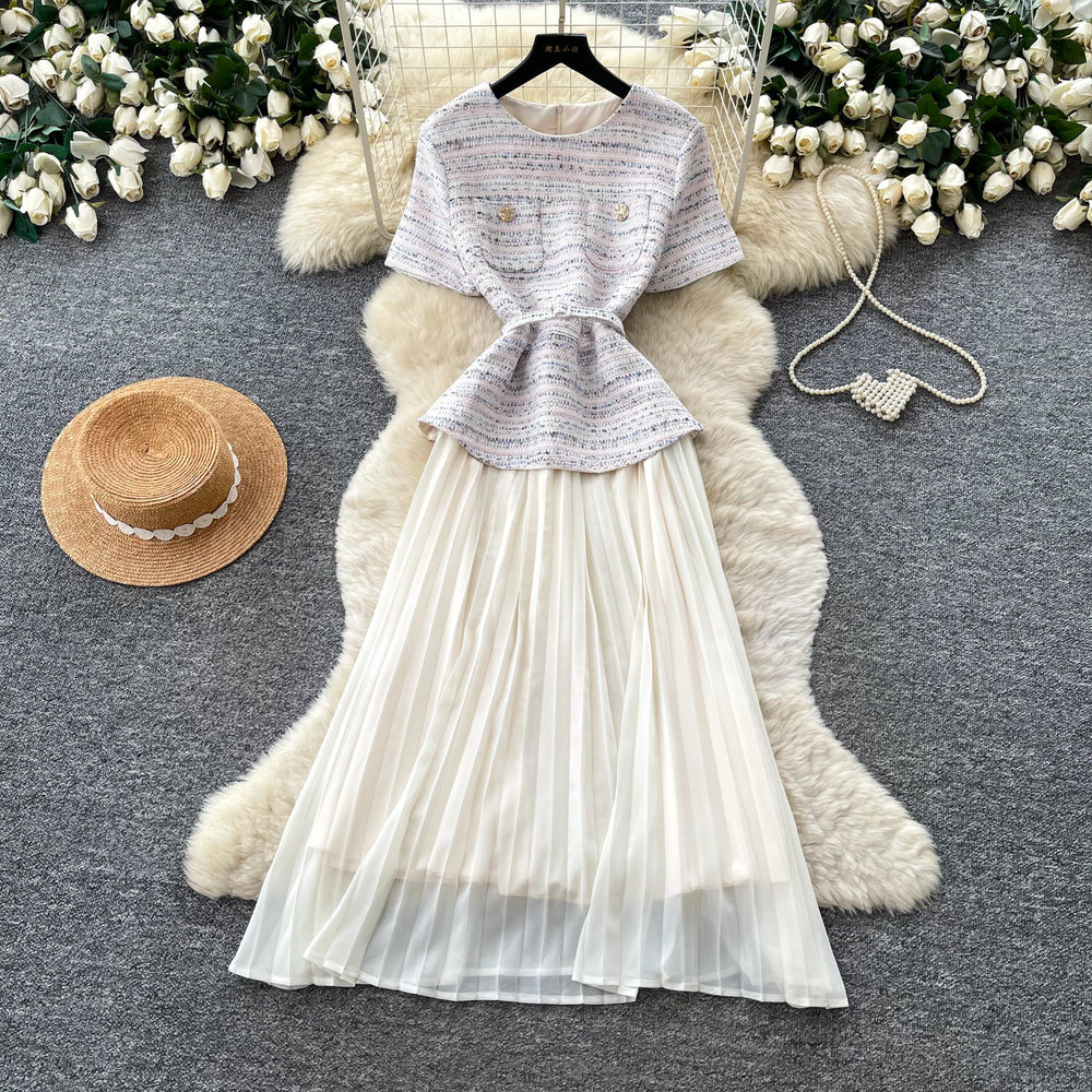 French chic sequin dress - women's  summer collection: high-end, slim-fit, pleated maxi dress for work and evening wear
