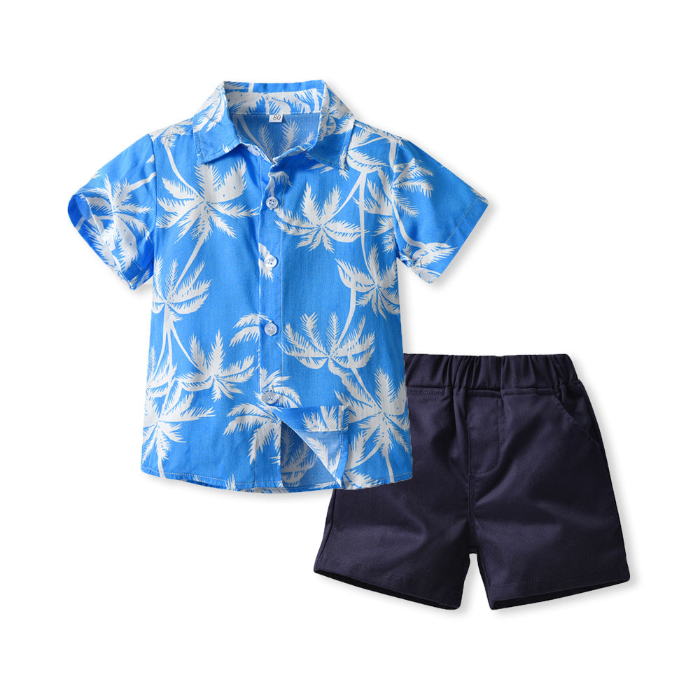 Export children's clothing boys shirt beach style vacation floral shirt short-sleeved hawaiian boys shirt children's clothing kidssuit