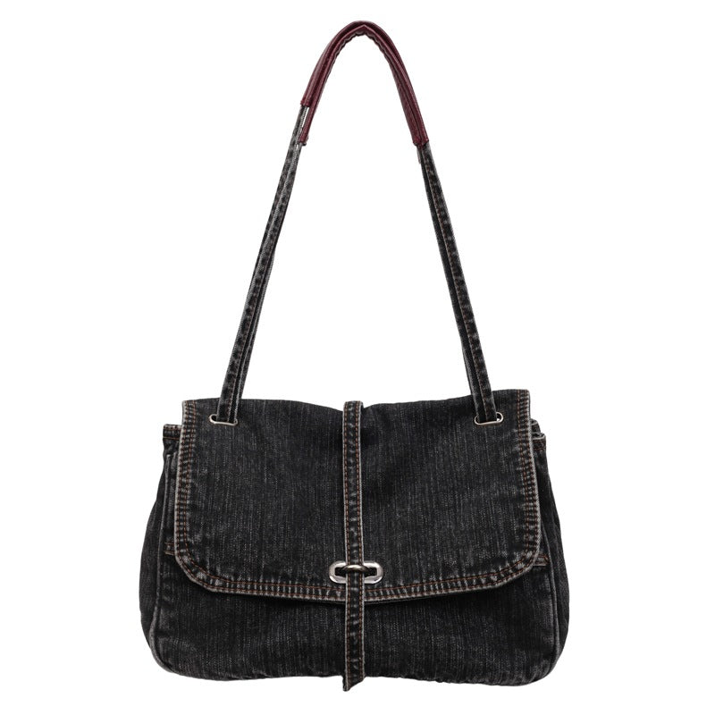 Cross-border niche retro commuter tote bag women's 2025 summer new trendy denim casual shoulder messenger bag